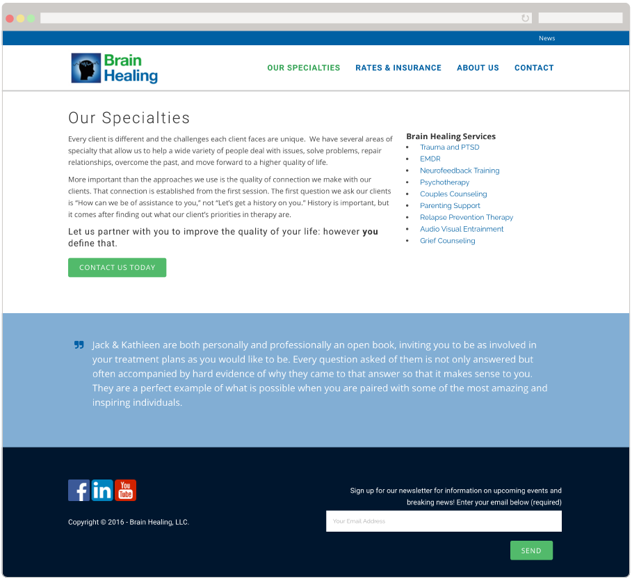 Brain Healing Specialties Page