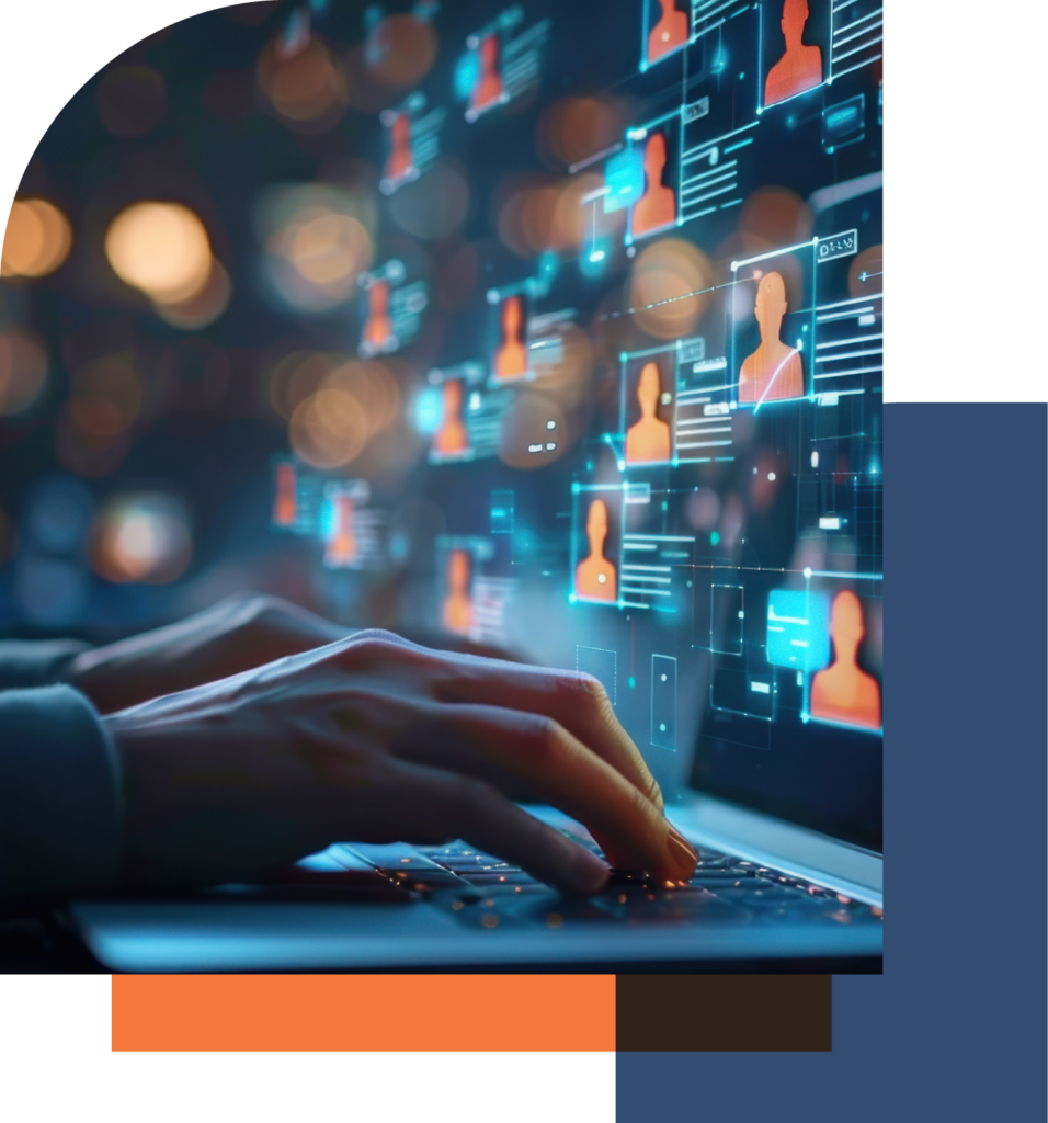 Man researching profiles on the computer.