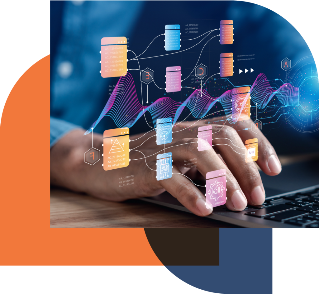 Graphic if typing fingers overlaid with app icons.