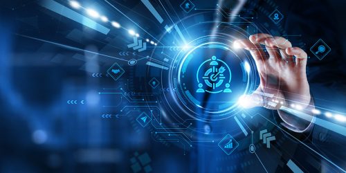 Businessman hand hold business targeting dashboard. Marketing goals and audience segmentation. Data analytics, precision, growth, customer reach, sales conversion, and strategy execution.